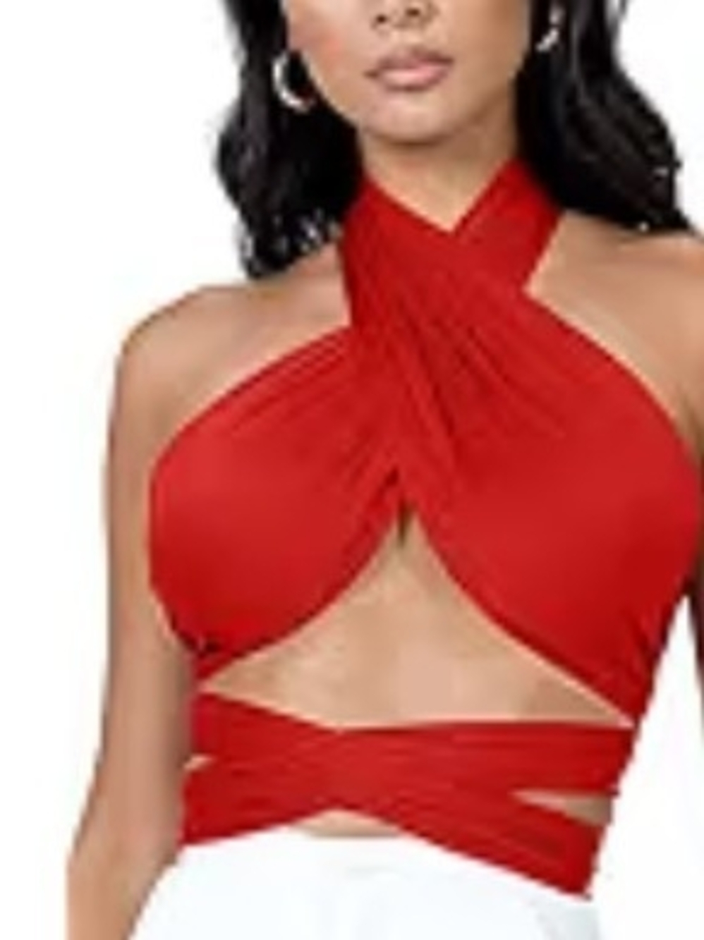 Red Crossfront Wrap Halter Top